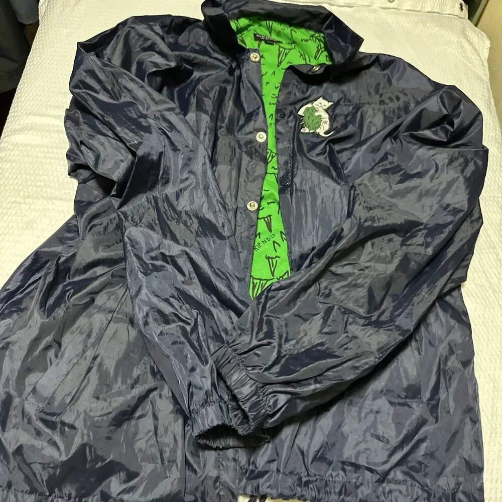 Ripndip Windbreaker Snap Button Jacket.  Happy Cat Nip XL Blue